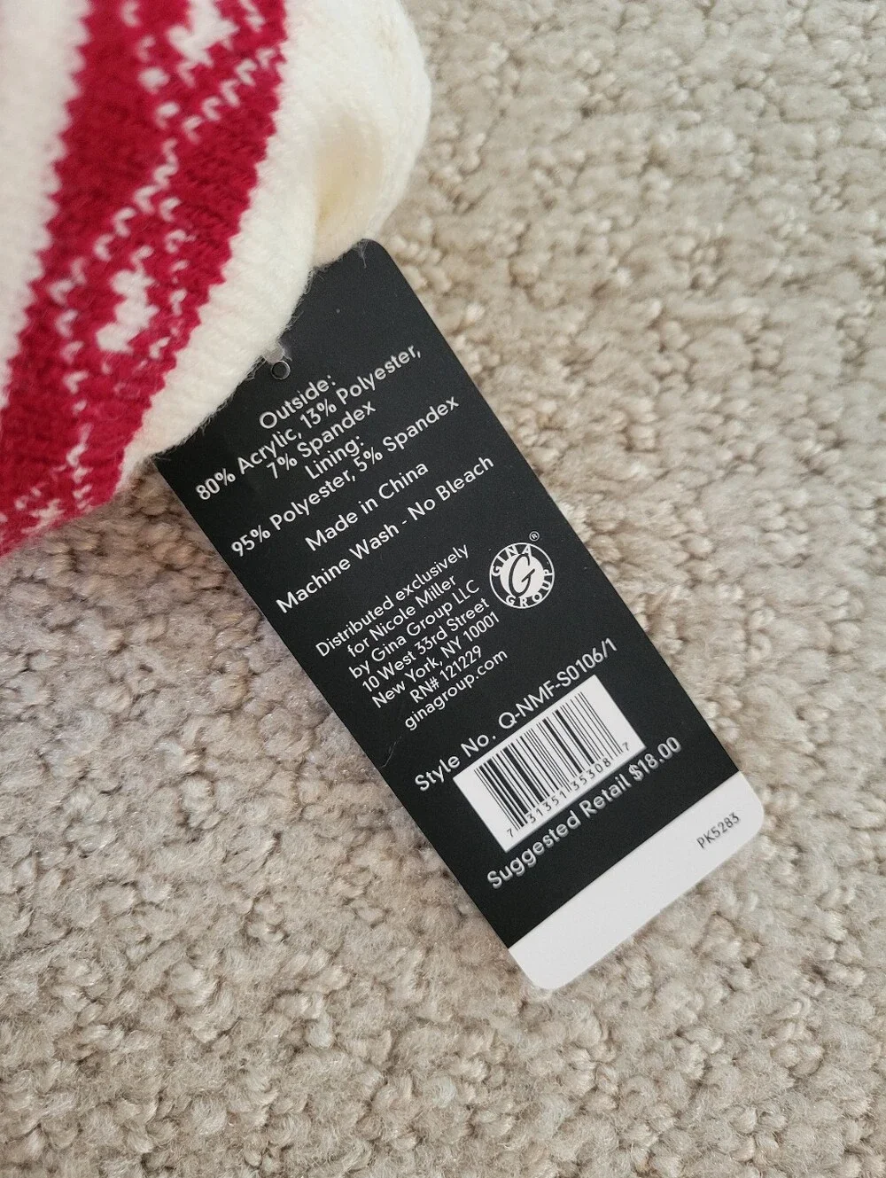 Nicole Miller New York Women's 9-11 Red & White Cozy Double-Layer Socks